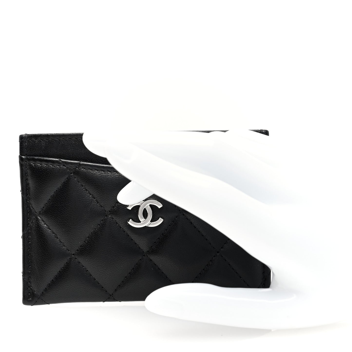 Lambskin Quilted Card Holder Black