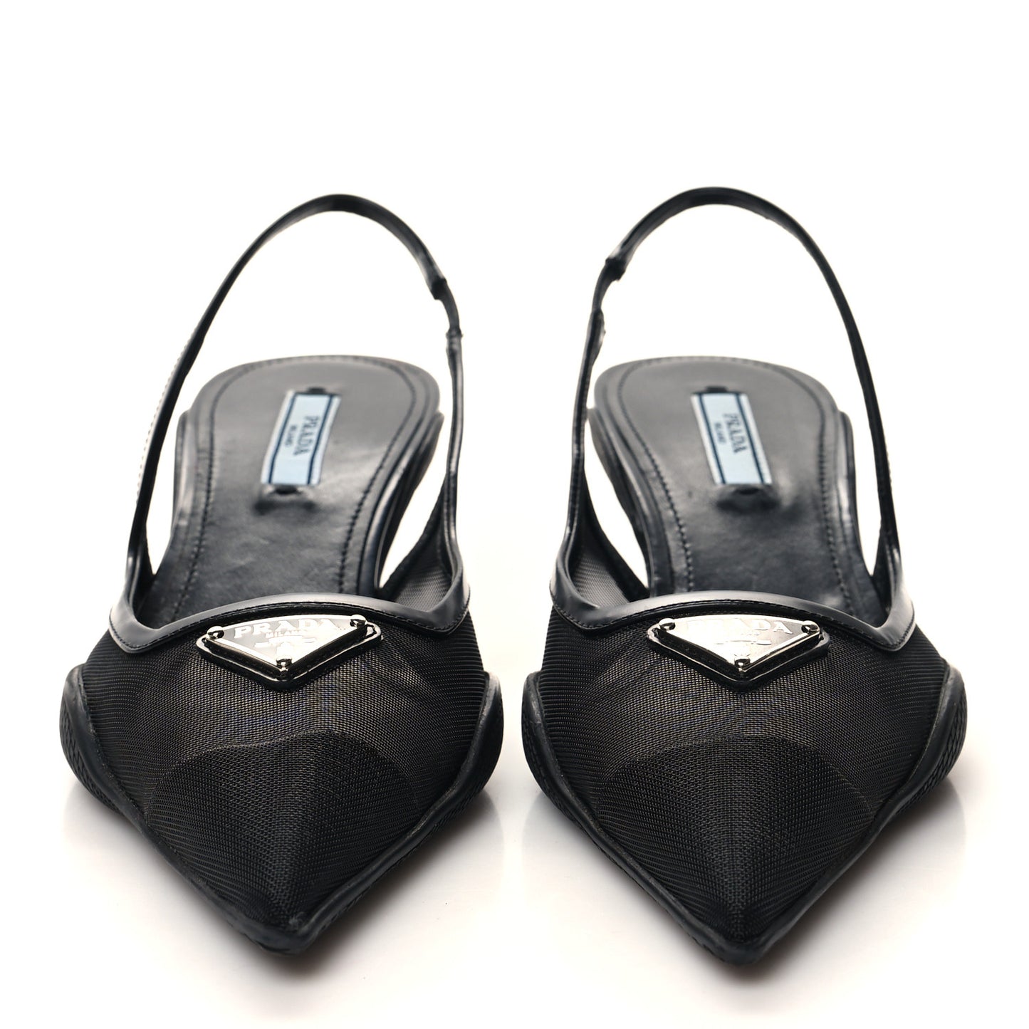 Mesh Nappa Triangle Logo Pointed Toe 45mm Slingback Pumps 36.5 Black