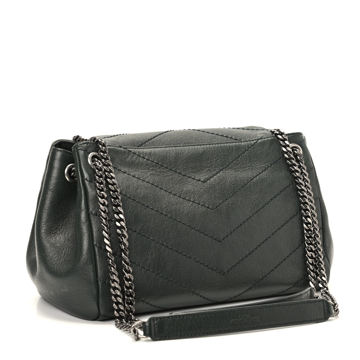 Saint Laurent Vintage Lambskin Chevron Monogram Small Nolita Olive Green 2 of 8