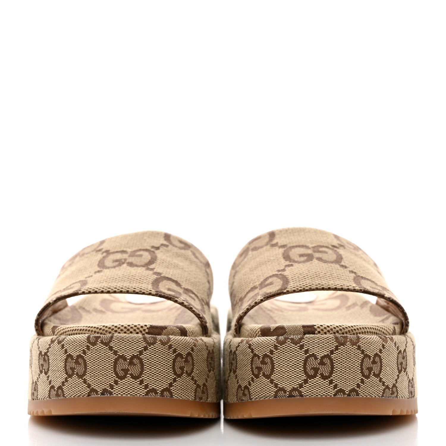 Gucci Monogram Jumbo GG Angelina Platform 55mm Slide Sandals 38 Beige 2 of 8
