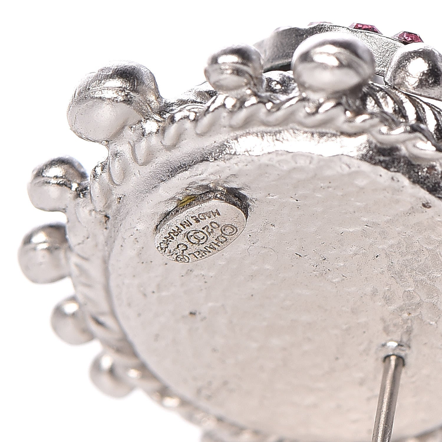 Chanel Pearl Crystal CC Earrings Silver Pink 4 of 4