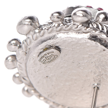 Chanel Pearl Crystal CC Earrings Silver Pink 4 of 4