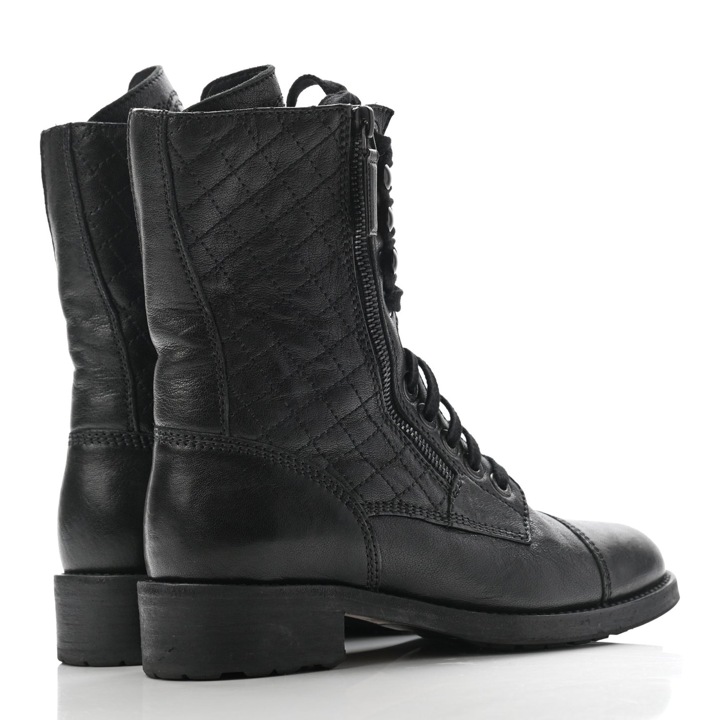 Sheepskin Quilted CC Tall Lace Up Combat Boots 37 Black