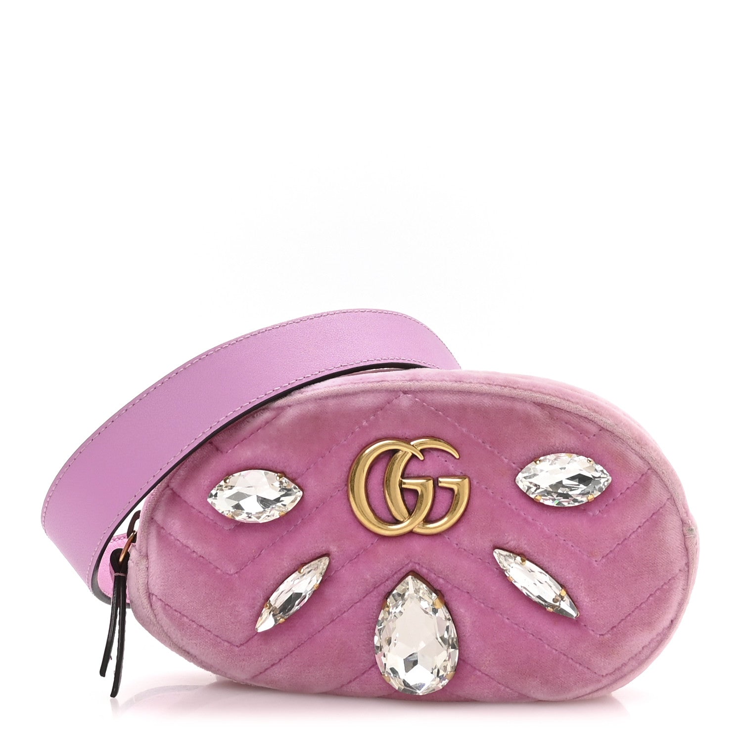 Gucci Velvet Matelasse Marquise Crystals GG Marmont Belt Bag 85 34 Malva 1 of 10