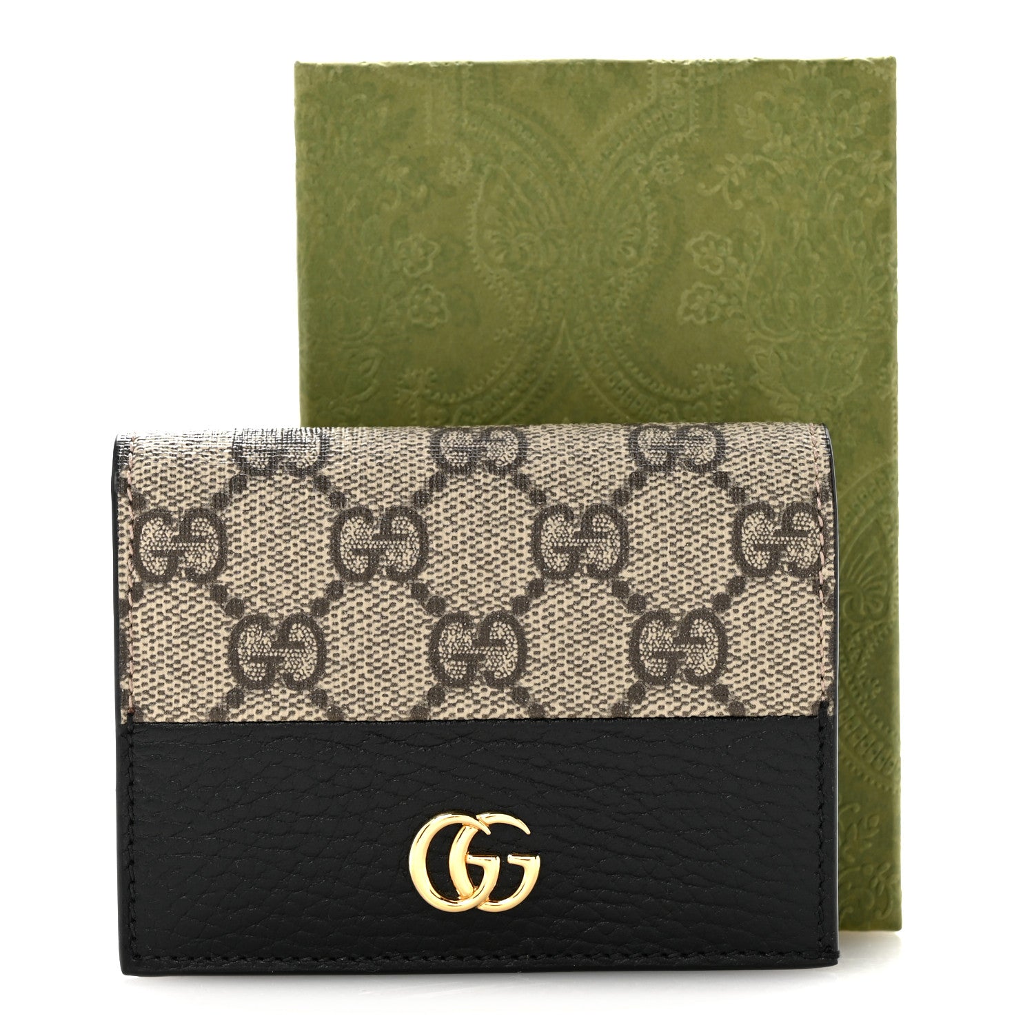 Gucci Dollar Calfskin GG Supreme Monogram GG Marmont Card Case Black Beige Ebony 8 of 8