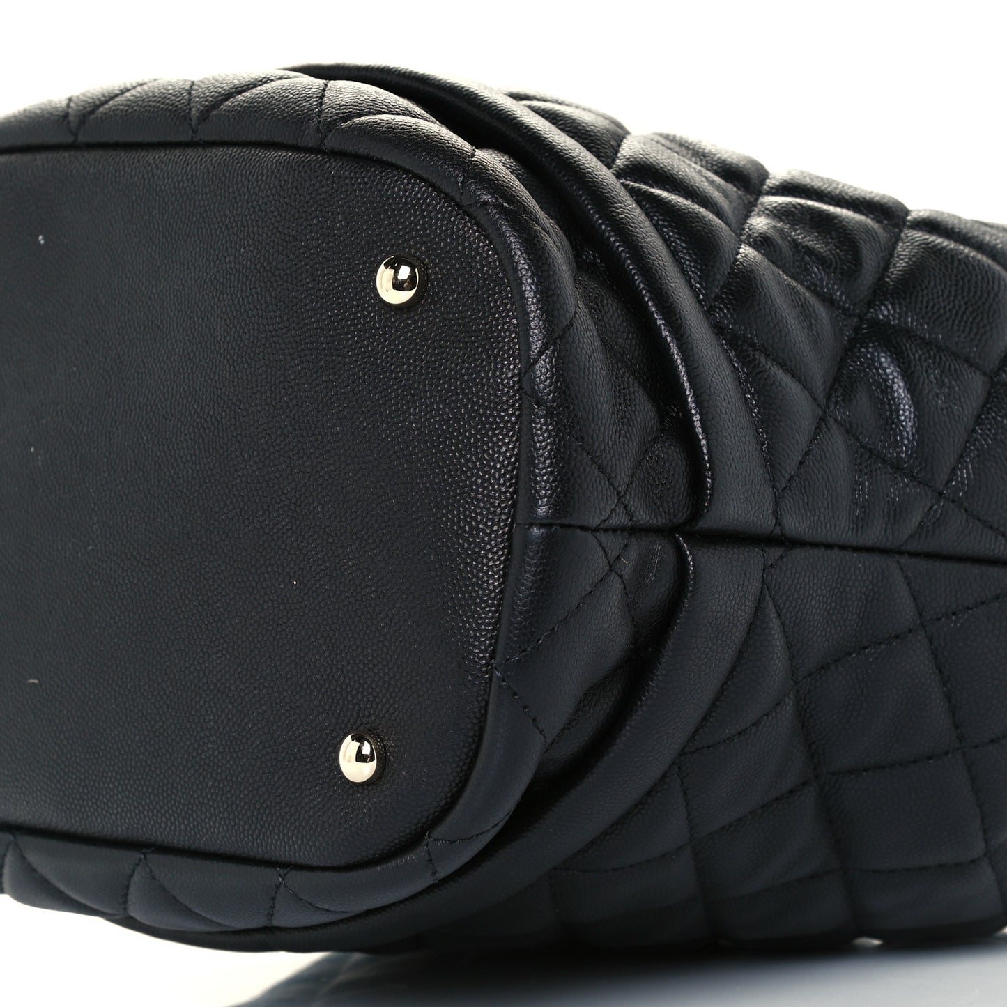 Caviar Quilted Large Rolled Up Bucket Drawstring Bag Black