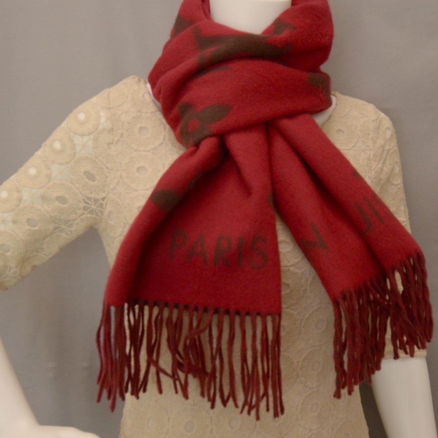 Cashmere Monogram Reykjavik Scarf Rouge