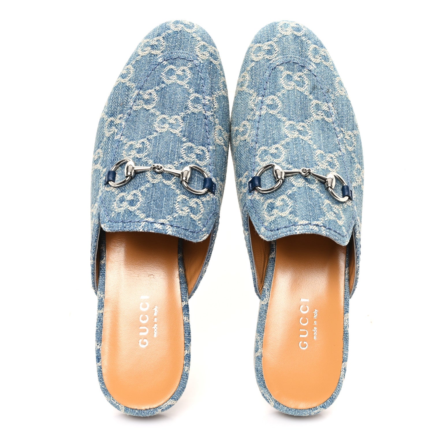Gucci New Denim GG Malaga Kid Womens Princetown Slippers 36.5 Light Blue Royale 2 of 10