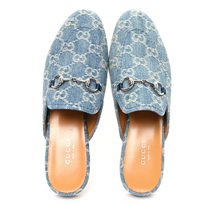 Gucci New Denim GG Malaga Kid Womens Princetown Slippers 36.5 Light Blue Royale 2 of 10
