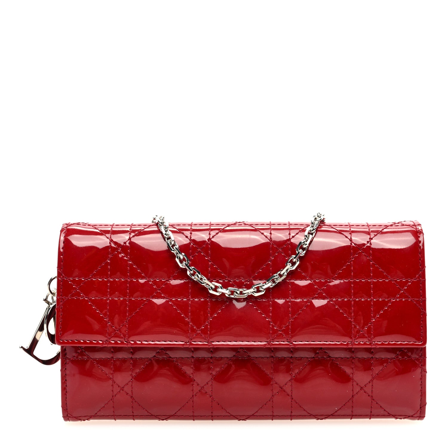 Christian Dior Patent Cannage Lady Dior Rendezvous Wallet On Chain ...