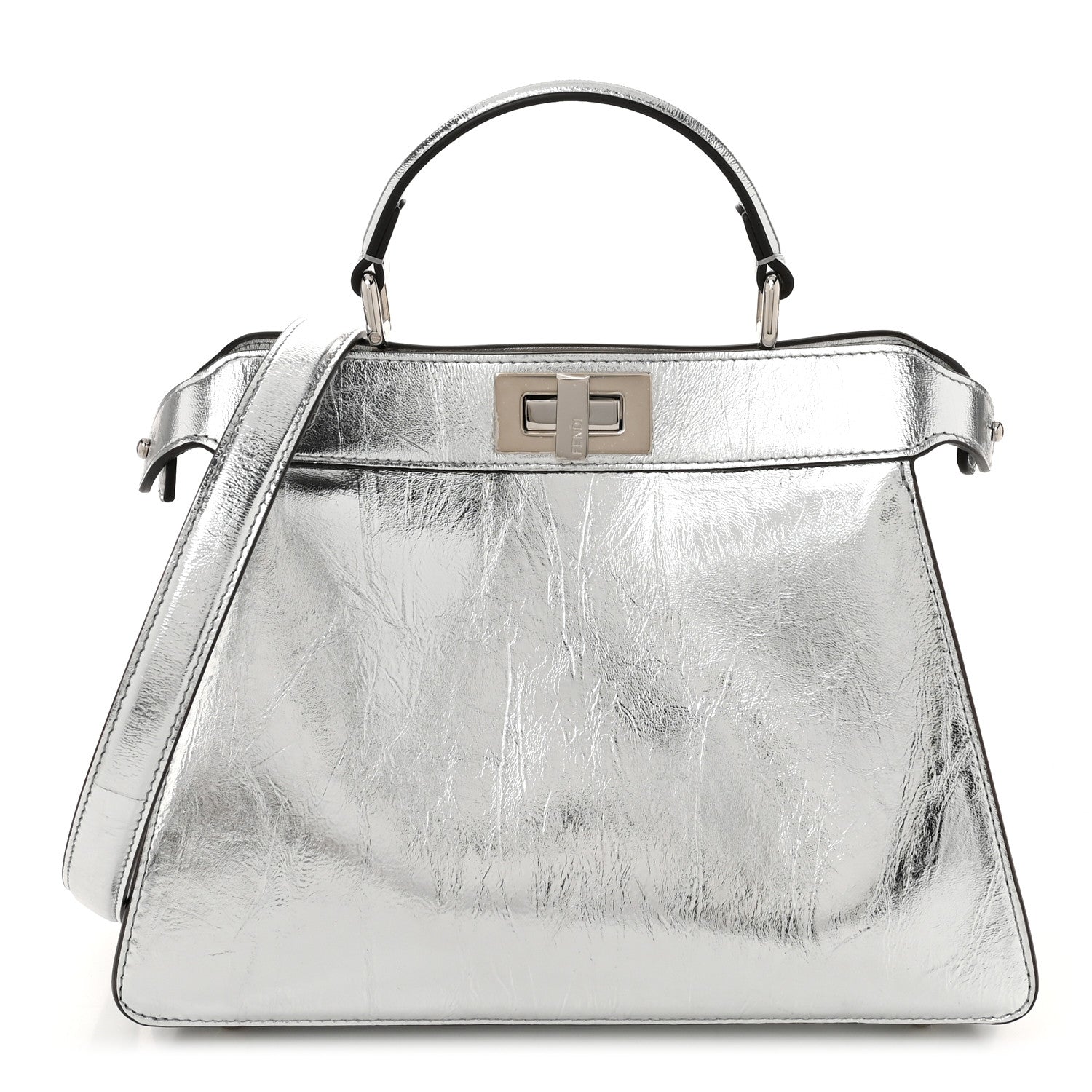 Fendi Rock Millenium Laminata Small Peekaboo I SEE U Satchel Argento 1 of 11