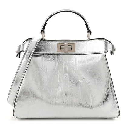 Fendi Rock Millenium Laminata Small Peekaboo I SEE U Satchel Argento 1 of 11