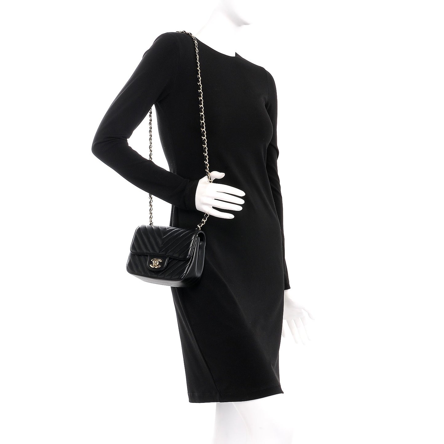 Lambskin Chevron Quilted Mini Square Flap Black
