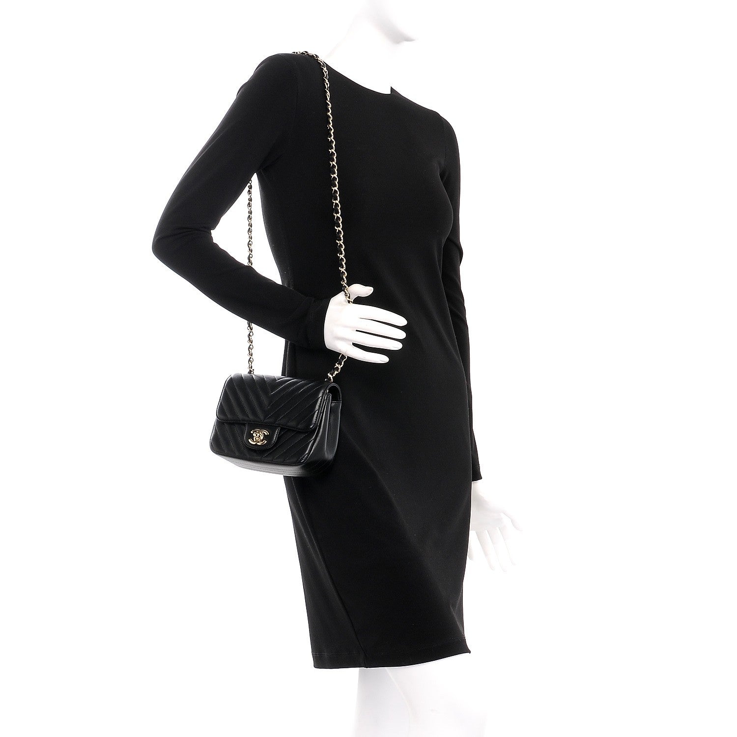 Chanel Lambskin Chevron Quilted Mini Square Flap Black 2 of 8