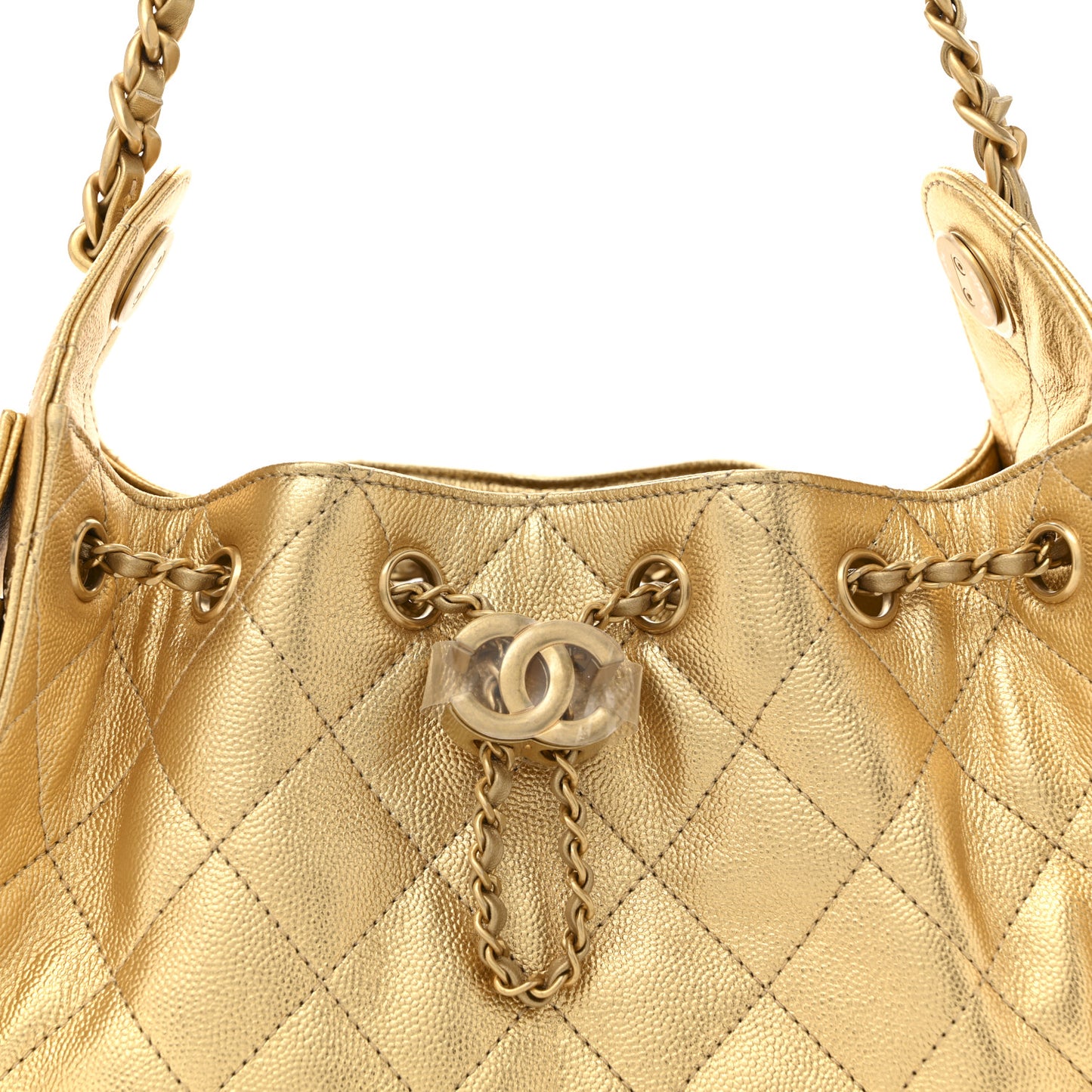 Metallic Caviar Quilted Mini Chanel 25 Handbag Gold