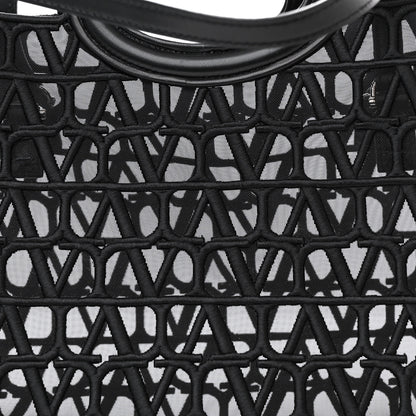 Valentino Garavani Toile Mesh Iconographe Goatskin Le Troisieme Shopping Bag Black 9 of 11