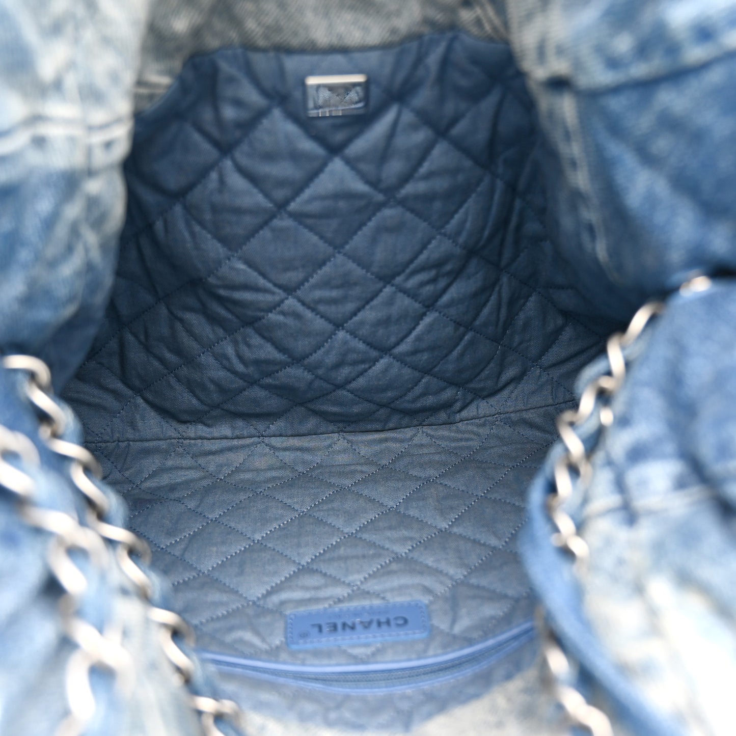 Denim Quilted Small Chanel 22 Blue