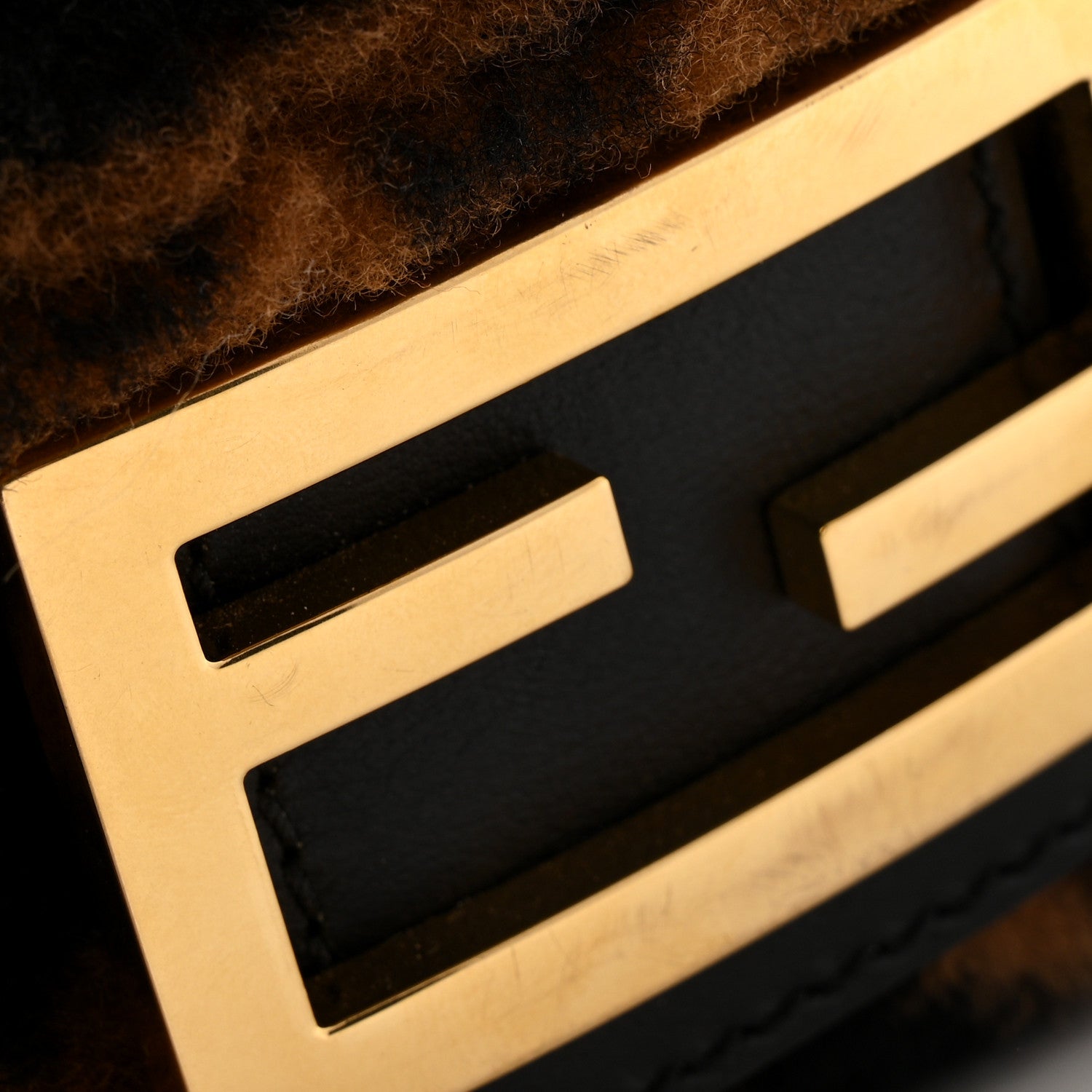 Fendi Shearling Vitello Dolce Macro FF 1974 Baguette Tobacco Black 11 of 12