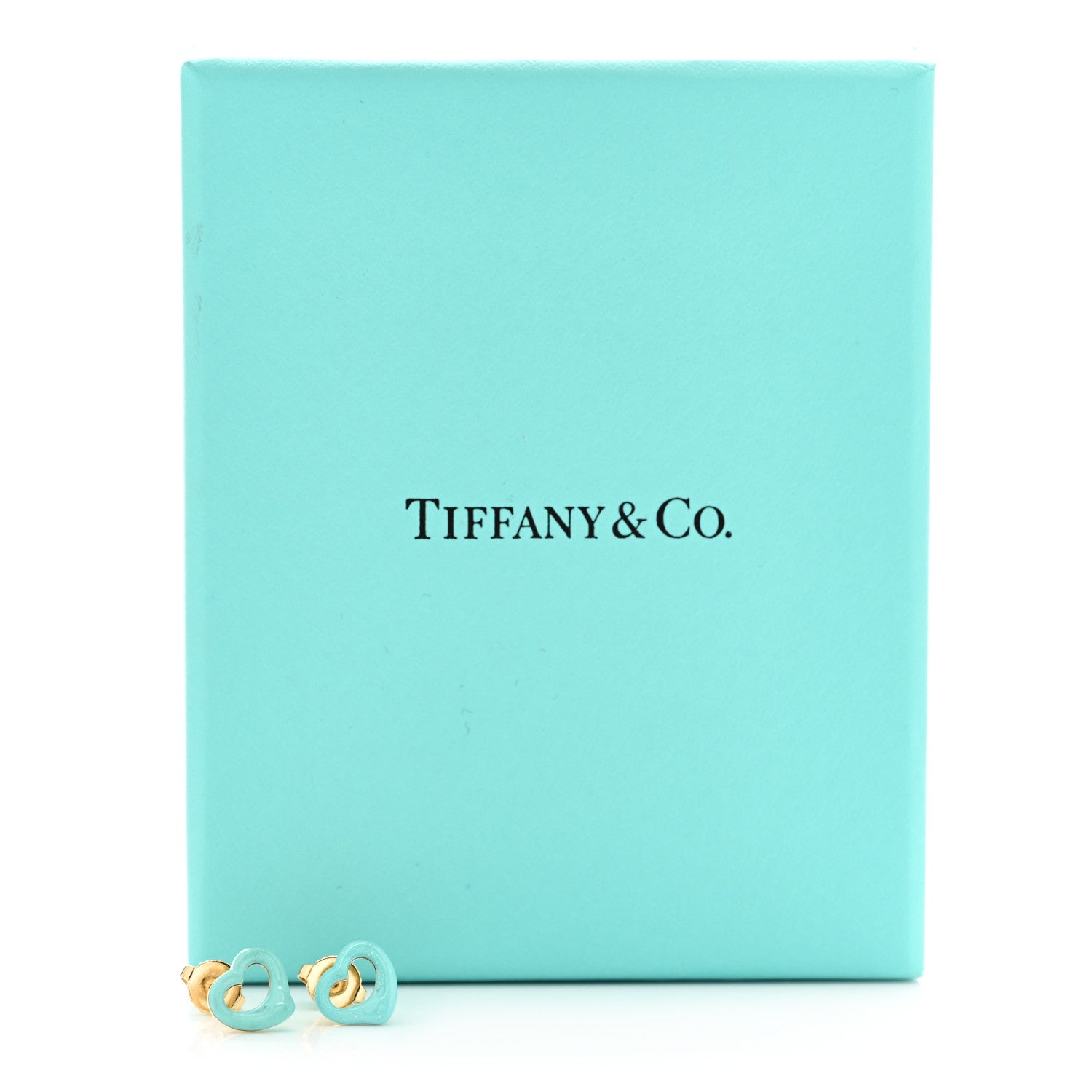 Tiffany 18K Yellow Gold Turquoise Elsa Peretti Open Heart Earrings 5 of 5