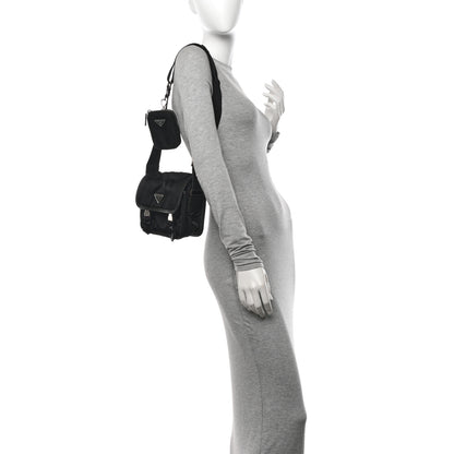 Prada Re-Nylon Saffiano Pocket Double Snap Buckle Shoulder Bag Black 2 of 14