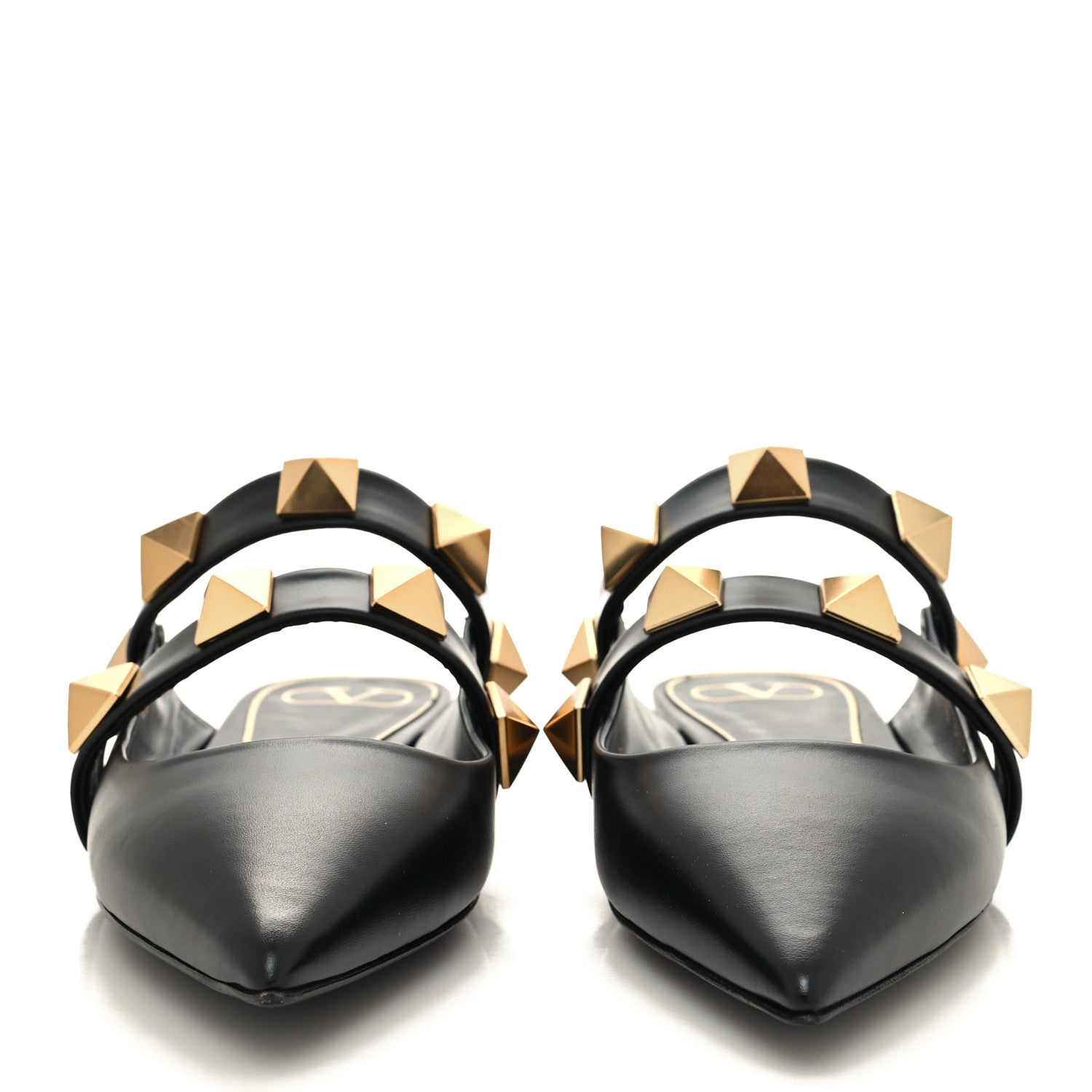 Valentino Garavani Calfskin Roman Stud Flat Mules 40.5 Black 2 of 9