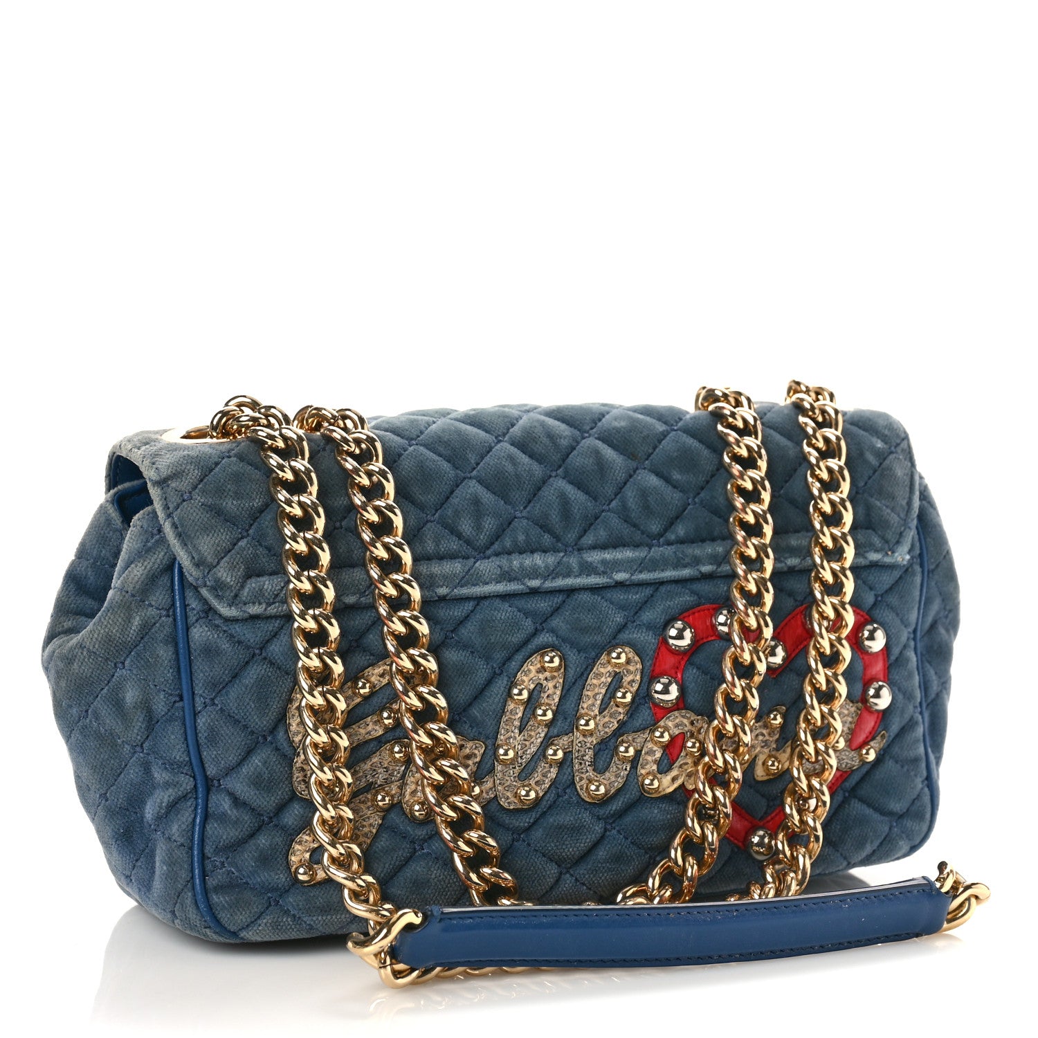 Dolce & Gabbana Velvet Watersnake Embellished Quilted Lucia Shoulder Bag Blue 4 of 11