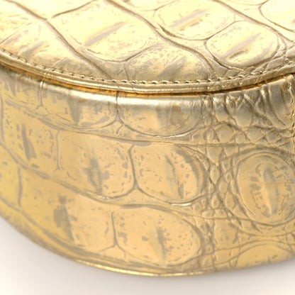 Chanel Metallic Calfskin Crocodile Embossed Cocodile Round Clutch with Chain Gold 9 of 9