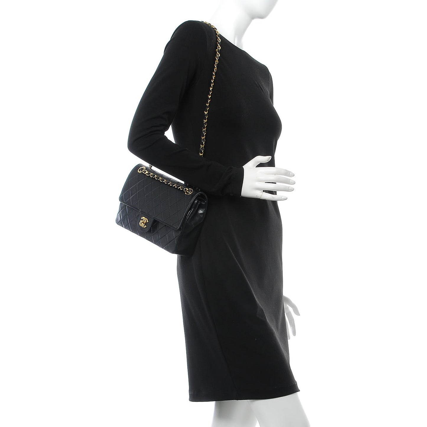 Lambskin Quilted Medium Double Flap Black