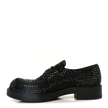 Prada Satin Crystal Metal Triangle Logo Mens Loafers  8.5 Black 1 of 12