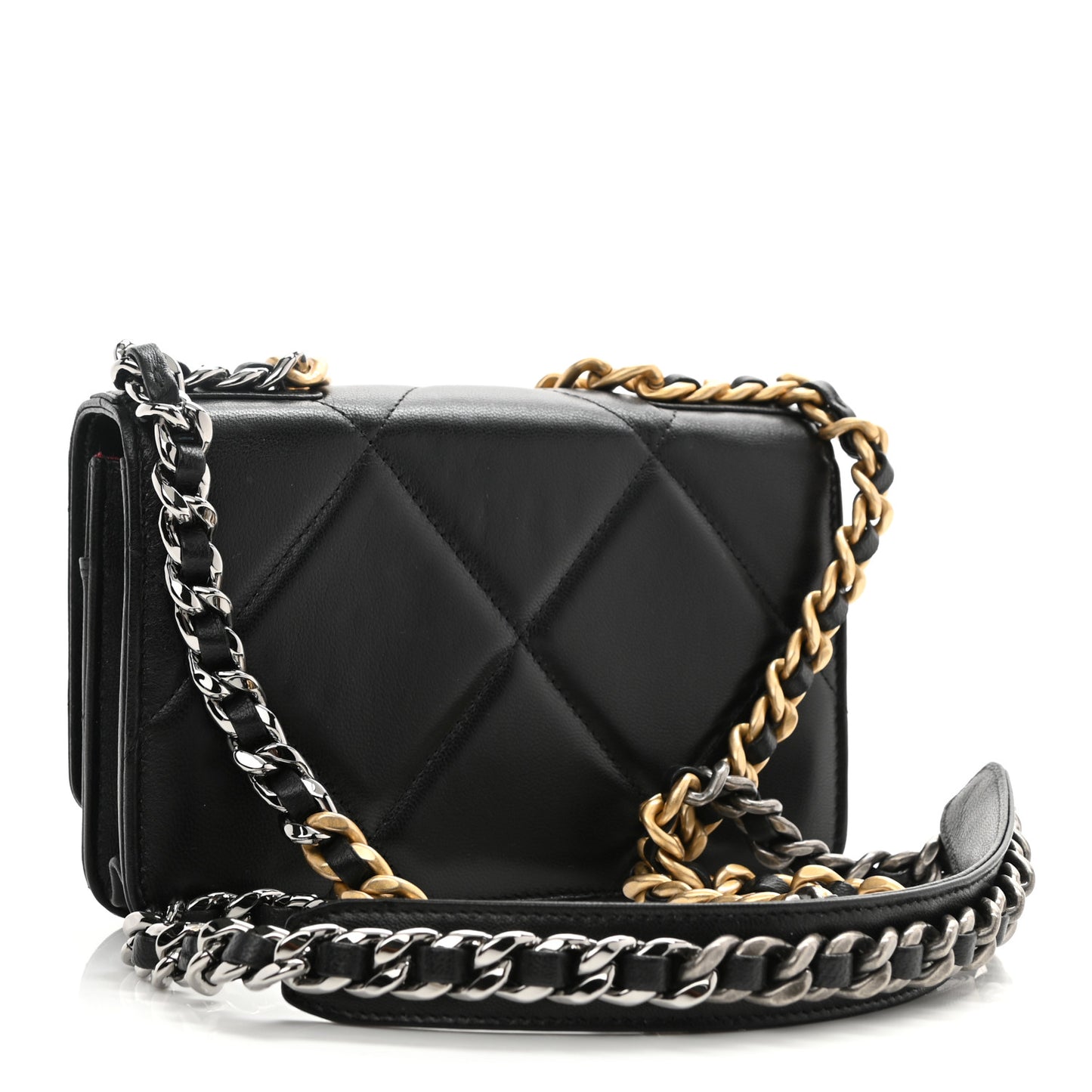 Goatskin Quilted Chanel 19 Wallet On Chain WOC Black