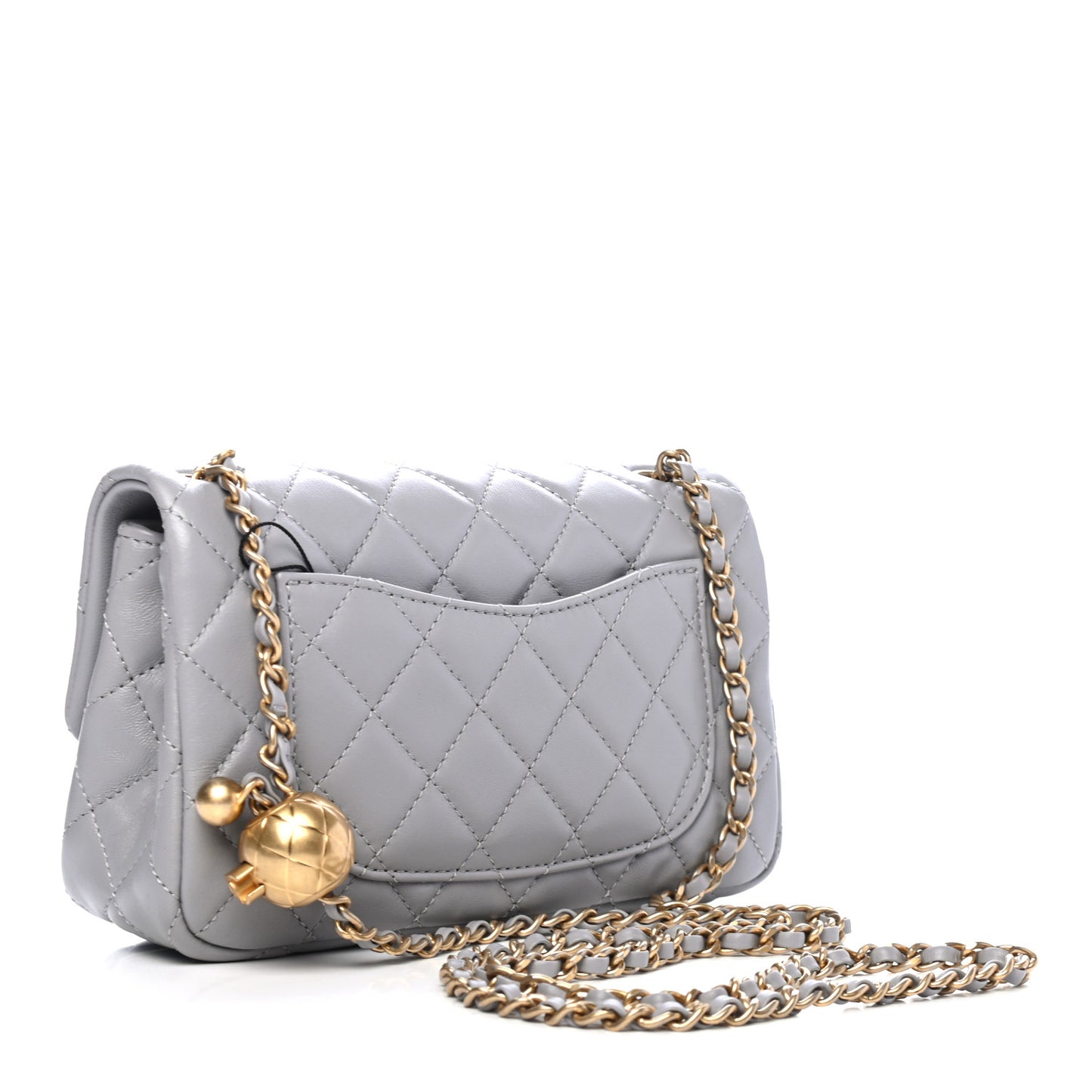 Lambskin Quilted Mini Rectangular Pearl Crush Flap Grey