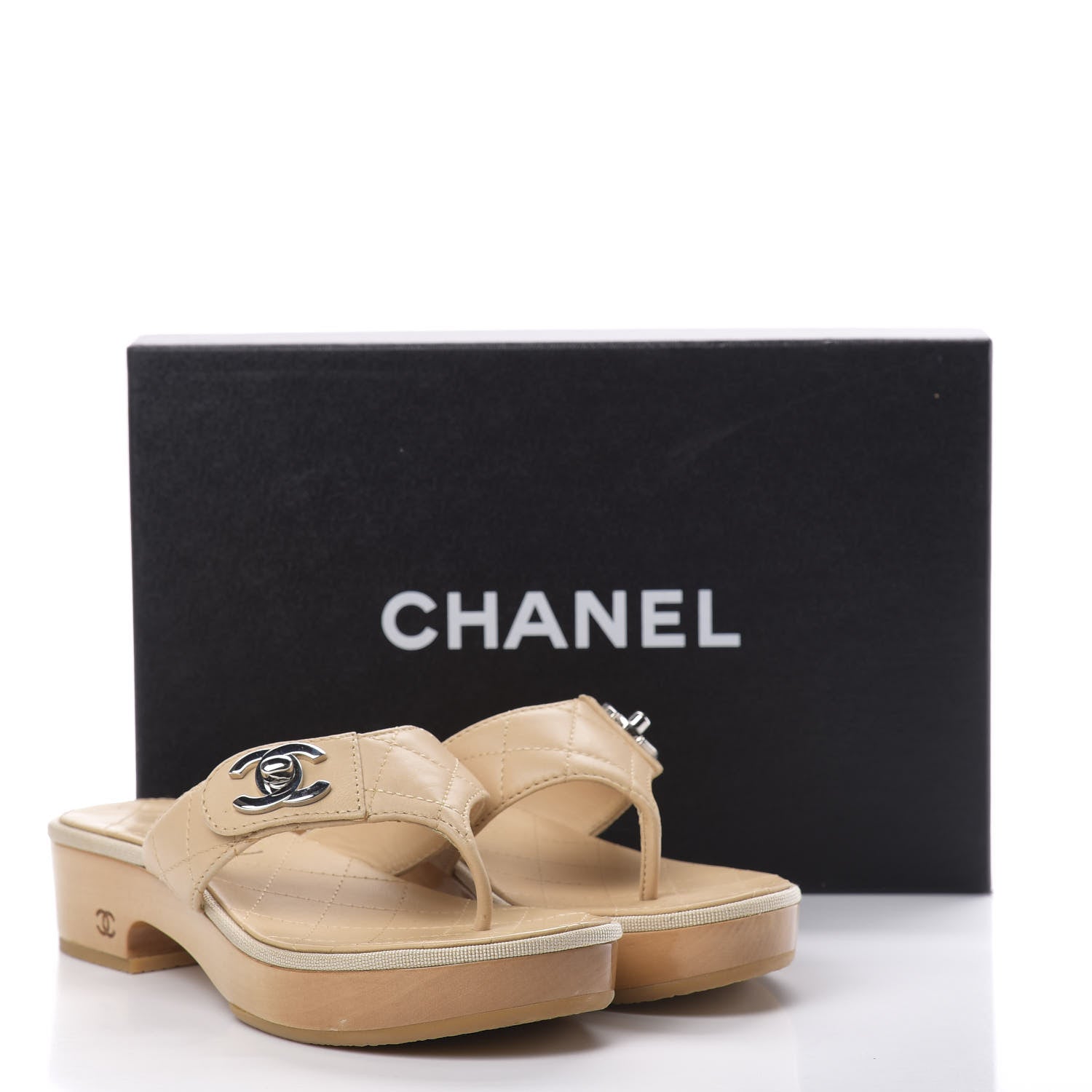 Chanel Lambskin Quilted CC Turnlock Sandals 37 Beige 9 of 10