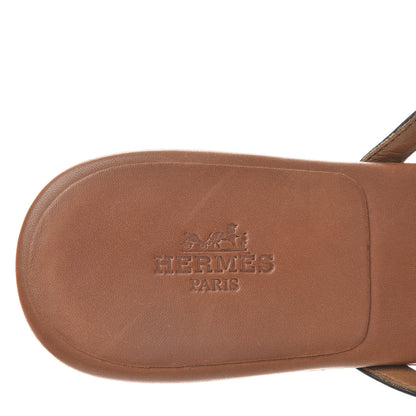 Hermes Calfskin Corfou Sandals 37 Naturel Black 8 of 10