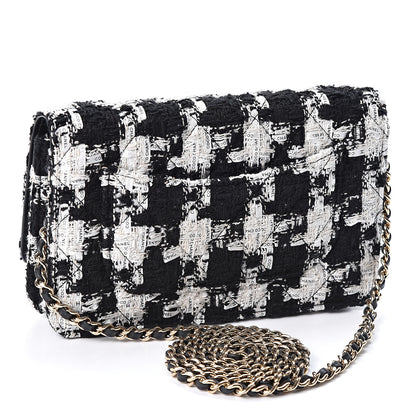 Chanel Tweed Quilted Wallet On Chain WOC Black Ecru White 2 of 10