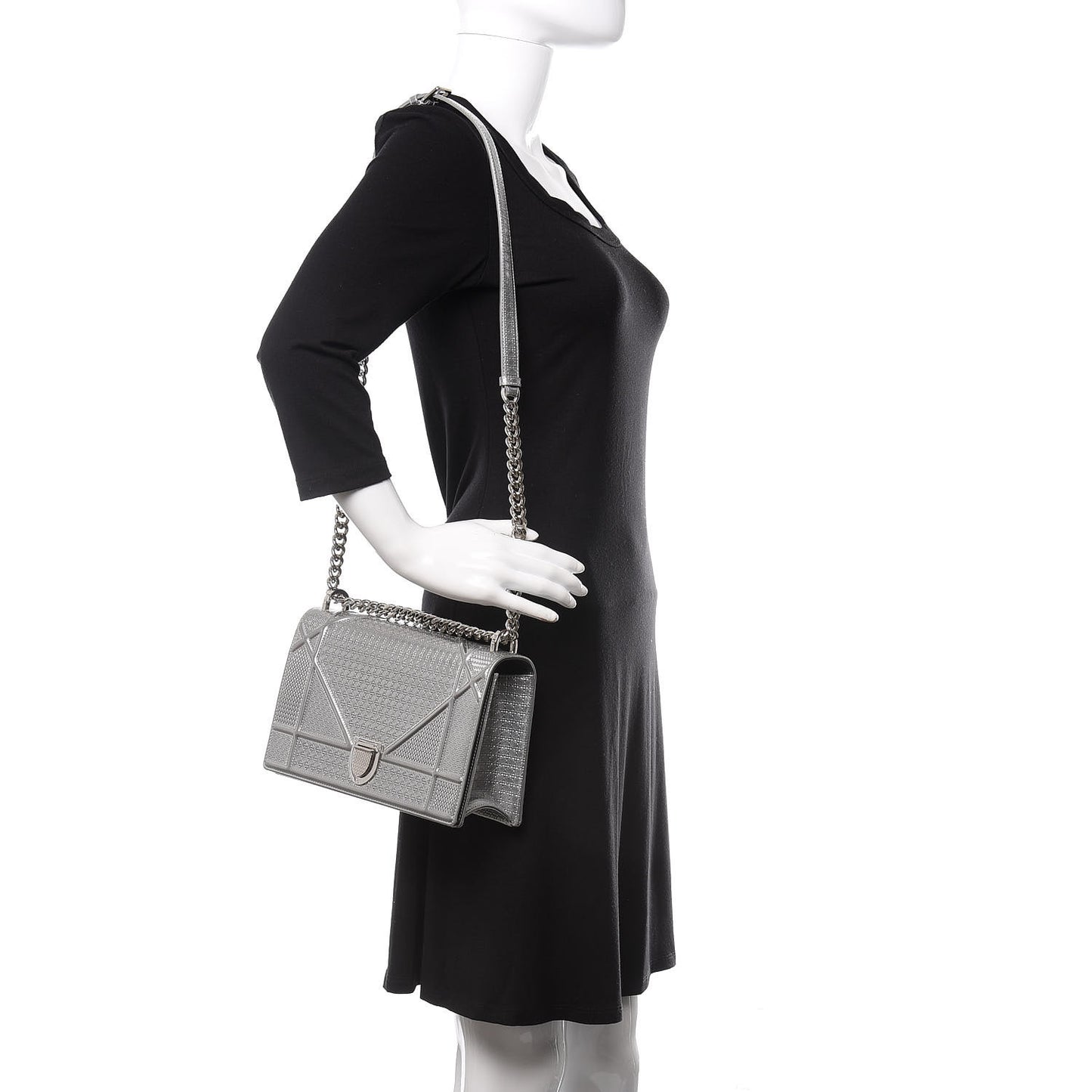 Metallic Patent Micro-Cannage Medium Diorama Flap Bag Silver