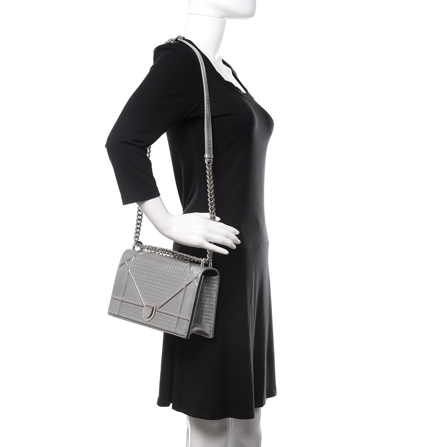 Christian Dior Metallic Patent Micro-Cannage Medium Diorama Flap Bag Silver 2 of 12