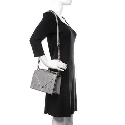 Christian Dior Metallic Patent Micro-Cannage Medium Diorama Flap Bag Silver 2 of 12