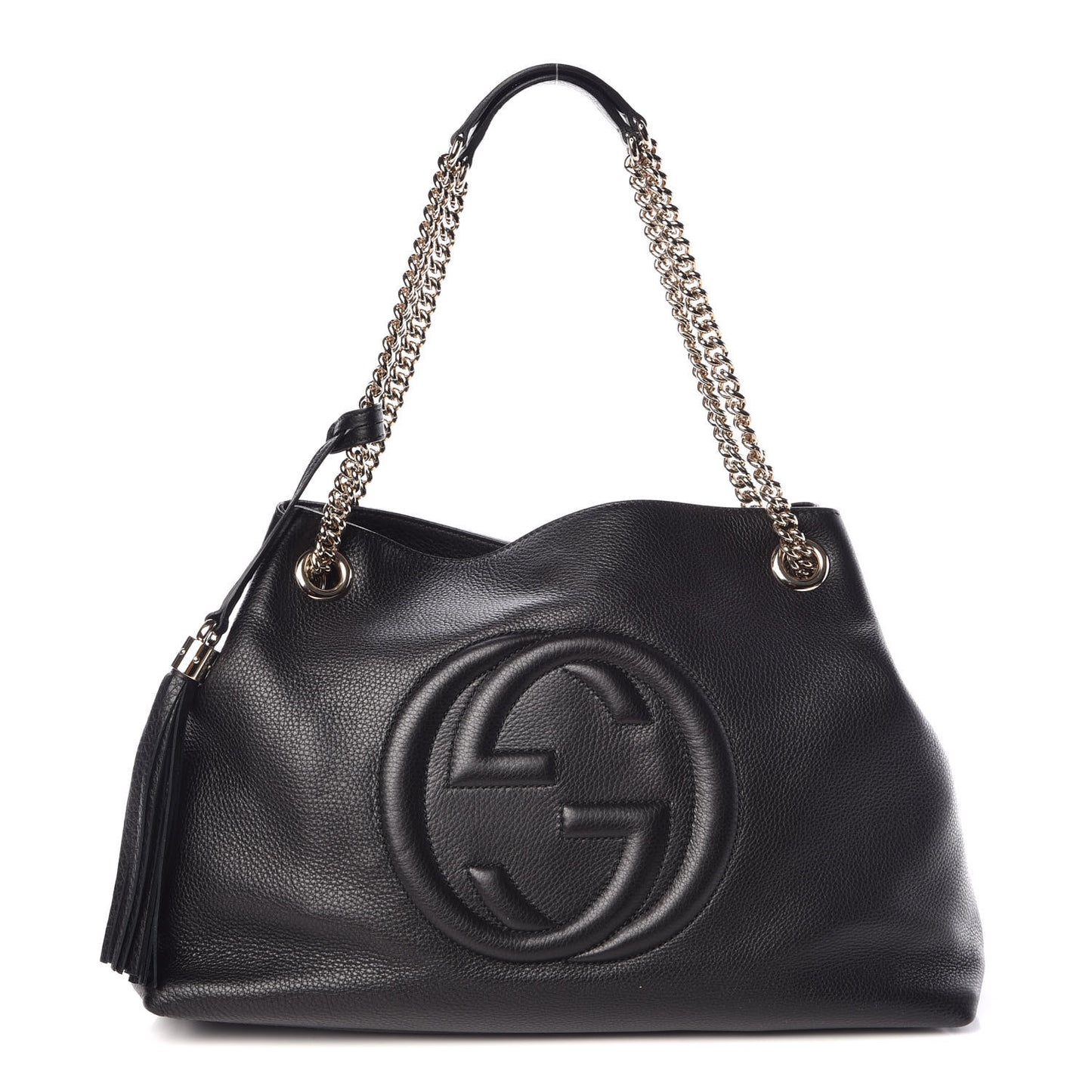 Pebbled Calfskin Medium Soho Chain Shoulder Bag Black