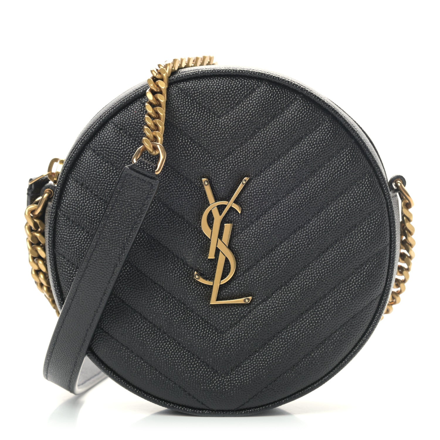 Saint Laurent Grain De Poudre Matelasse Chevron Quilted Round Vinyle Camera Bag Black 1 of 9