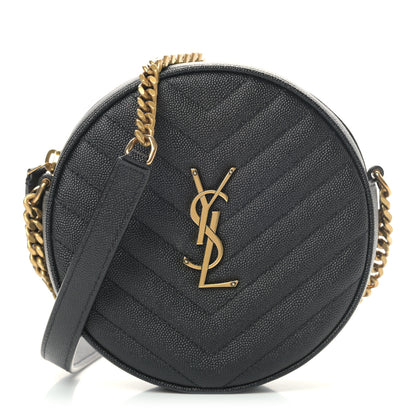 Saint Laurent Grain De Poudre Matelasse Chevron Quilted Round Vinyle Camera Bag Black 1 of 9
