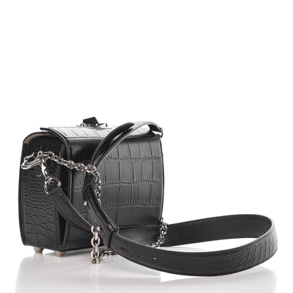 Alexander McQueen Calfskin Crocodile Embossed Box Shoulder Bag 19 Black 3 of 8