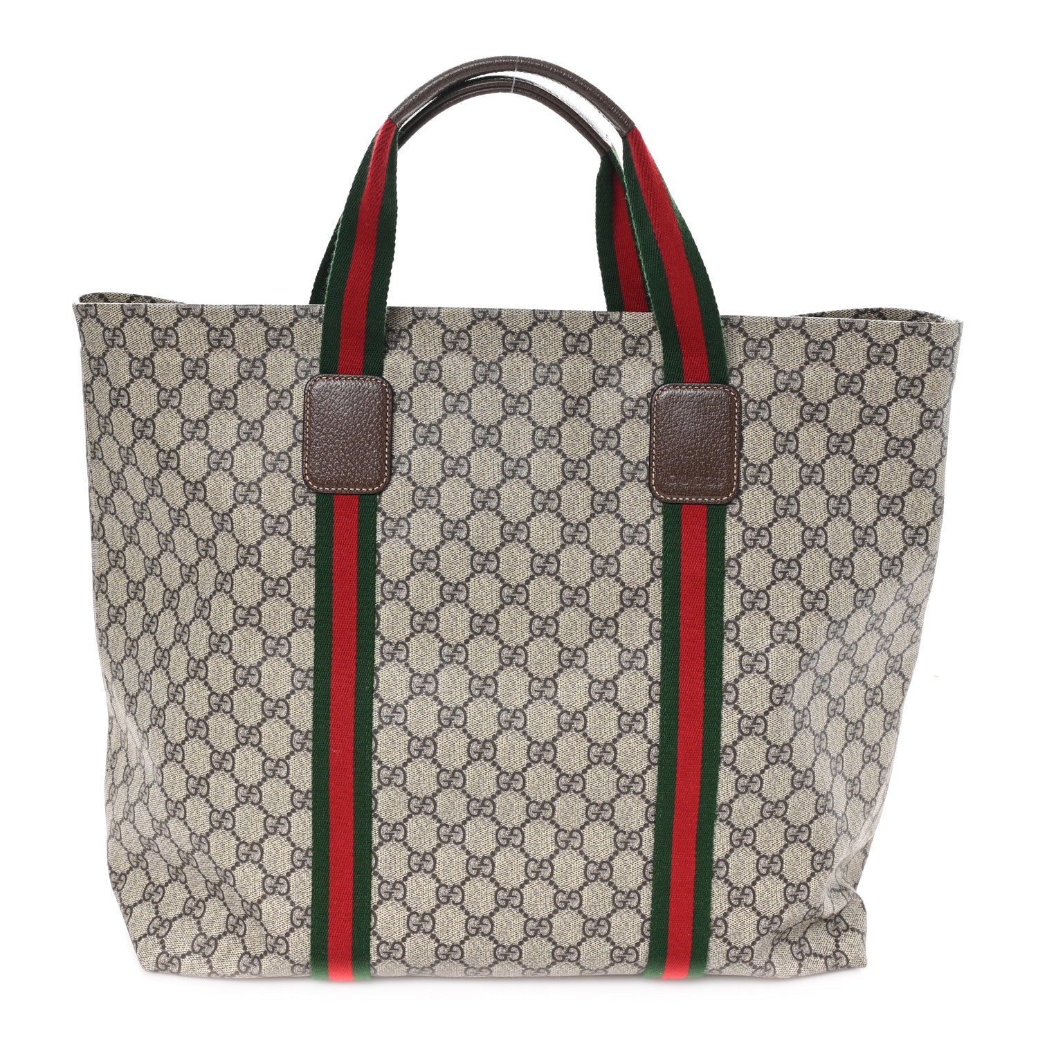 Gucci Tender GG Supreme Monogram Textured Dollar Calfskin Web Tote Beige Ebony New Acero 1 of 9