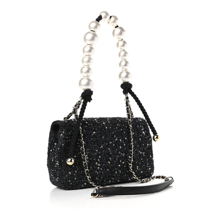 Chanel Tweed Medium Pearl Handle Flap Black Ecru 3 of 9