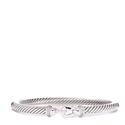 David Yurman Sterling Silver Diamond 5mm Cable Buckle Bracelet 1 of 4