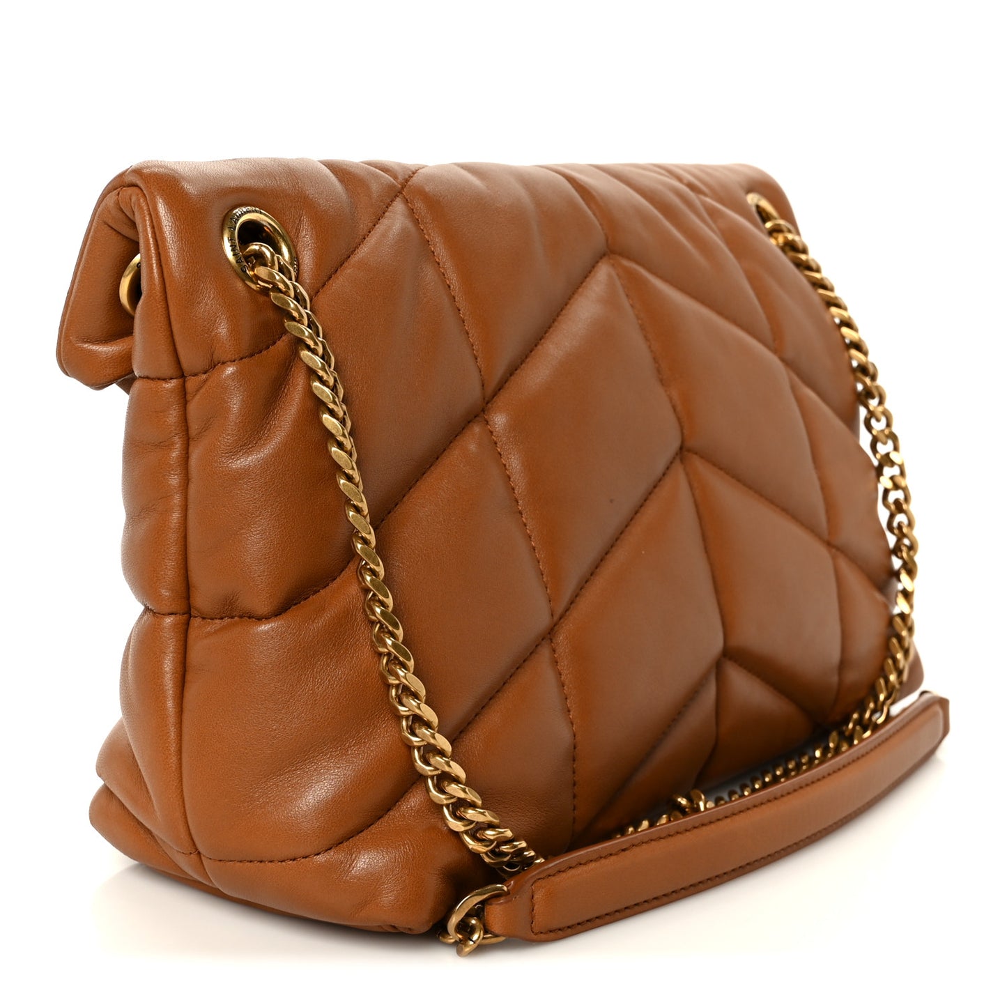 Lambskin Quilted Small Loulou Puffer Monogram Chain Satchel Dark Honey