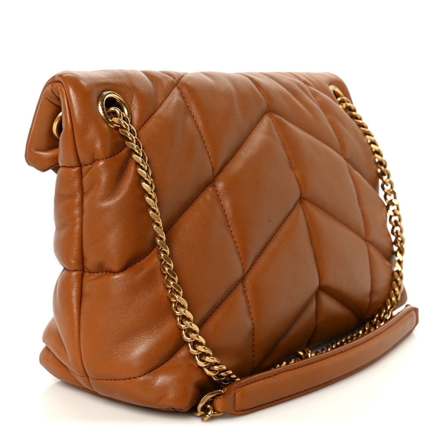 Saint Laurent Lambskin Quilted Small Loulou Puffer Monogram Chain Satchel Dark Honey 3 of 11