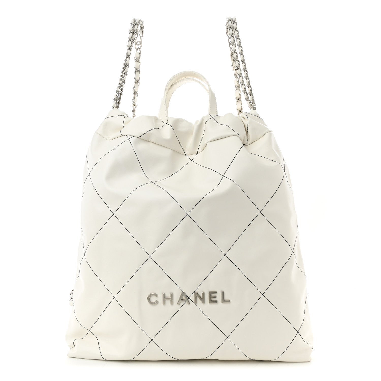Chanel Shiny Calfskin Quilted Chanel 22 Backpack White Black 1 of 10