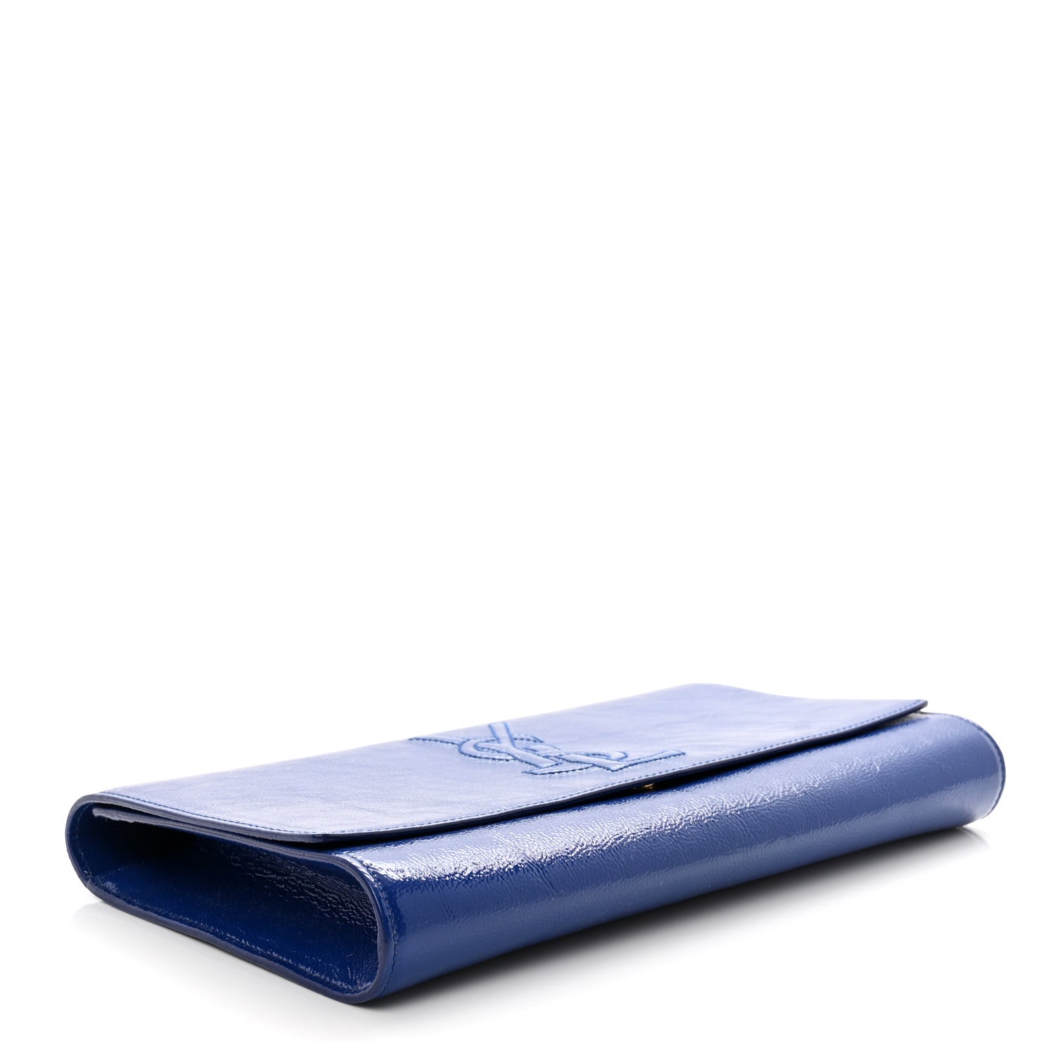 Saint Laurent Textured Patent Monogram Large Belle De Jour Clutch Royal Blue 4 of 9
