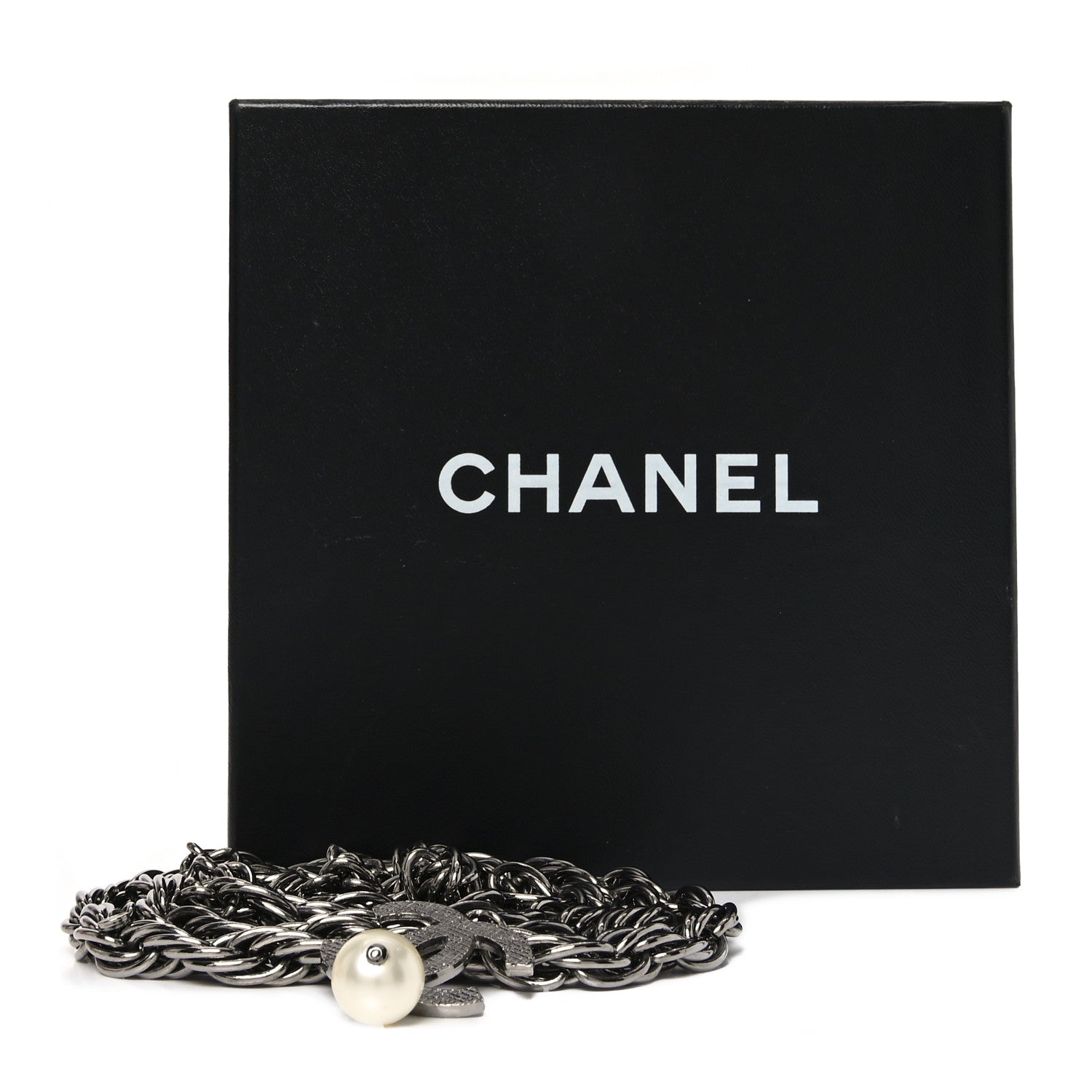 Chanel Twisted Chain Link CC Pearl Drop Belt Silver 4 of 4