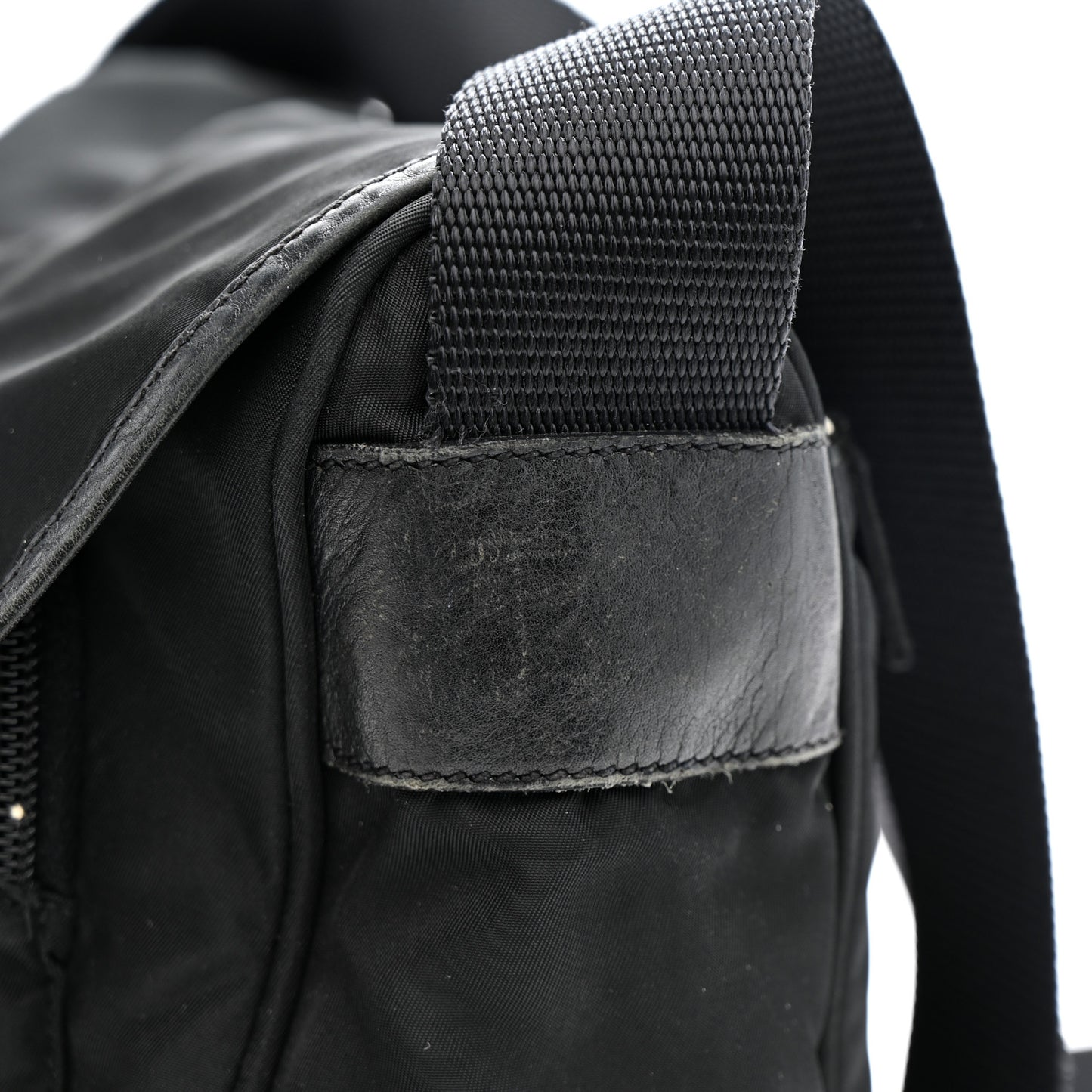 Nylon Vela Saffiano Single Buckle Messenger Shoulder Bag Black